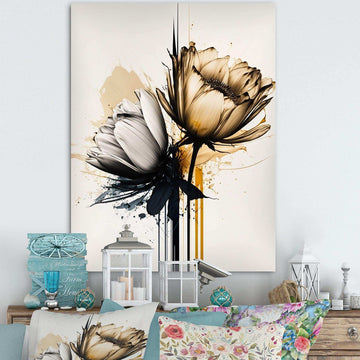 Yellow Daisy Flower On Abstract Fusion  - Traditional Living Room Wall Decor